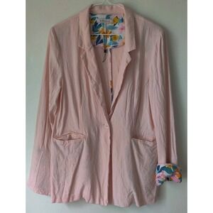 BCBGeneration Womens Linen‎ Blazer Size M Coral Lightweight Floral Cuffs Boho